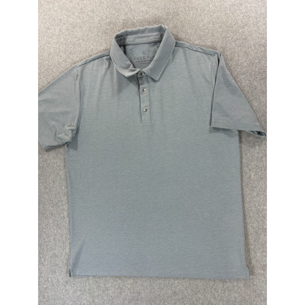 Free Fly Bamboo Blend Short Sleeve Polo Shirt (Men's Large) Blue/Gray